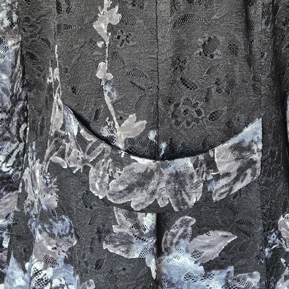 VTG Gothic Punk Whimsigoth Black Floral Lace Ruffled Collar Button Front Coat - Picture 7 of 11